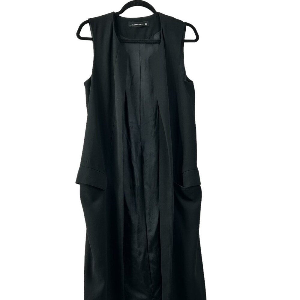 Black Zara Long Vest with Side Slits, Size S
